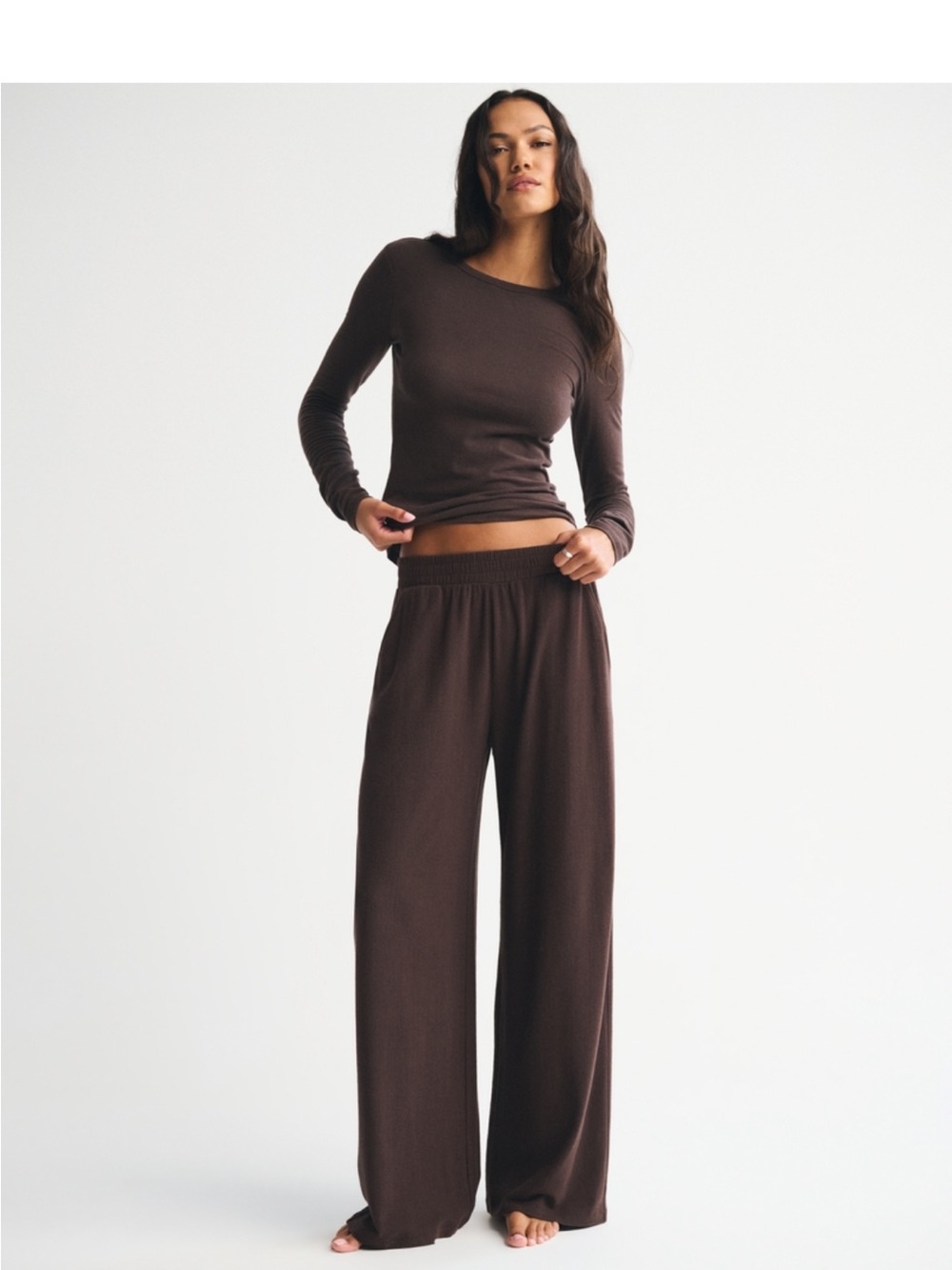 Abercrombie & Fitch Chocolate Brown Wide-Leg Lounge Pants - Picture 3 of 6
